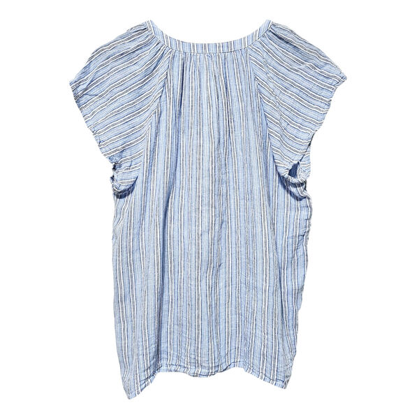 Time & Tru Womens Flutter Sleeve Popover Henley Button Front Top Linen Blend M - Picture 2 of 5